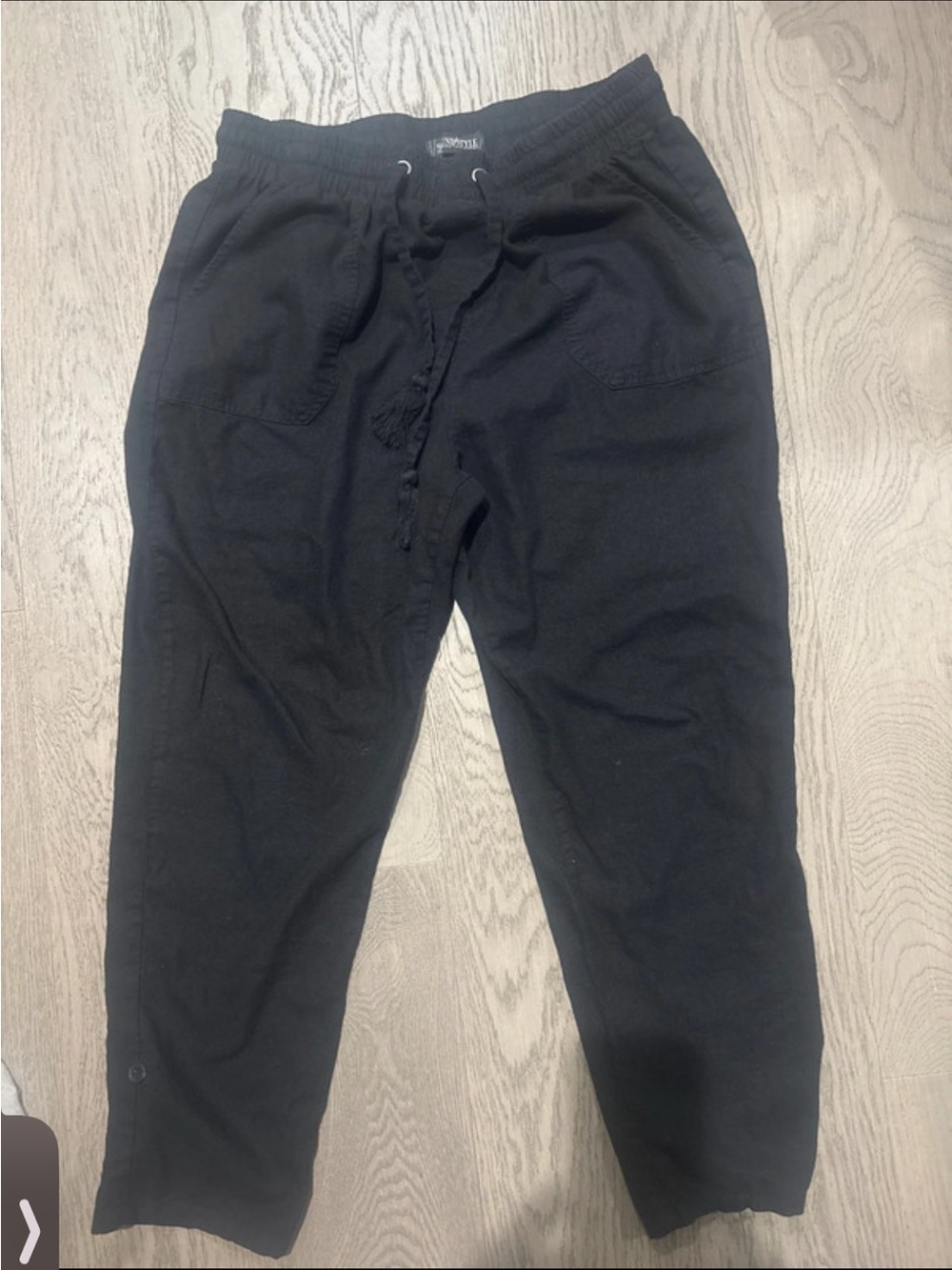 Sound Style Black Linen Blend Pull-On Casual Pants Drawstring Tassel L